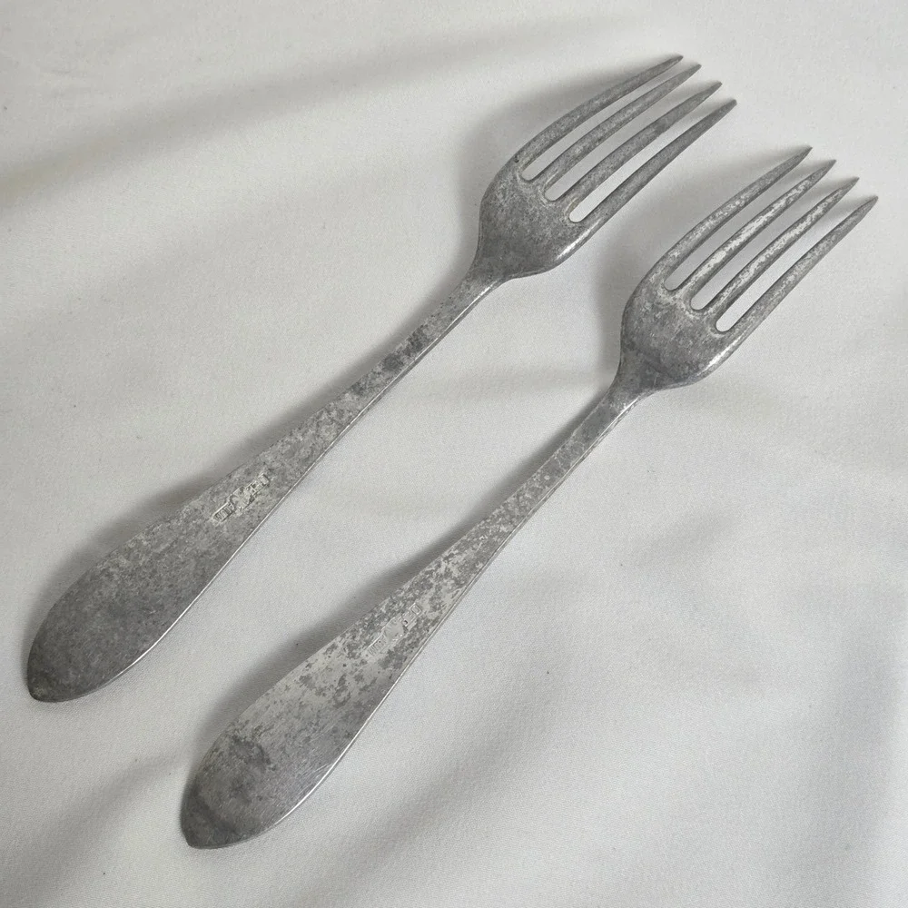 German Aluminum Forks, Set of 2, Marked DEP ALUM,‎ 8